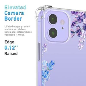 XEEUE Flower Pattern Designed for iPhone 12/12 Pro Case[with Screen Protector], Floral Clear Women Phone Case Shockproof Protective Soft TPU Bumper Cover 6.1 Inch 2020 (Lavender/Purple)