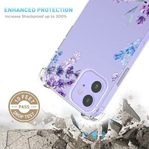 XEEUE Flower Pattern Designed for iPhone 12/12 Pro Case[with Screen Protector], Floral Clear Women Phone Case Shockproof Protective Soft TPU Bumper Cover 6.1 Inch 2020 (Lavender/Purple)