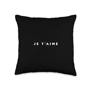 t-shirts with french writing & sayings i love you valentines shirts with french words-je t'aime throw pillow, 16x16, multicolor