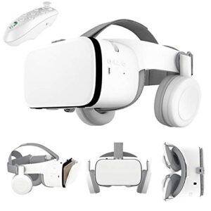 3d vr virtual reality headset, vr glasses goggles w/ bluetooth headphone [newest] for iphone 12 11 pro max mini x r s 8 7 samsung galaxy s10 s9 s8 s7 edge note/a 10 9 8 + etc 4.7-6.2" cellphone, white