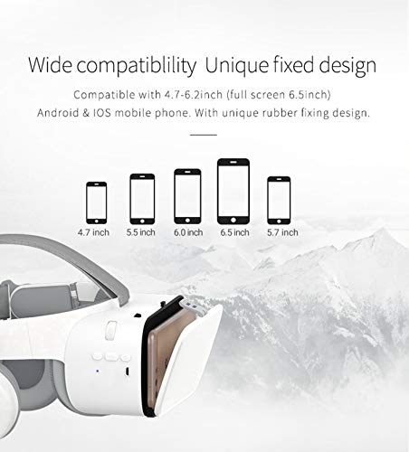 3D VR Virtual Reality Headset, VR Glasses Goggles w/ Bluetooth Headphone [Newest] for iPhone 12 11 Pro Max Mini X R S 8 7 Samsung Galaxy S10 S9 S8 S7 Edge Note/A 10 9 8 + etc 4.7-6.2" Cellphone, White