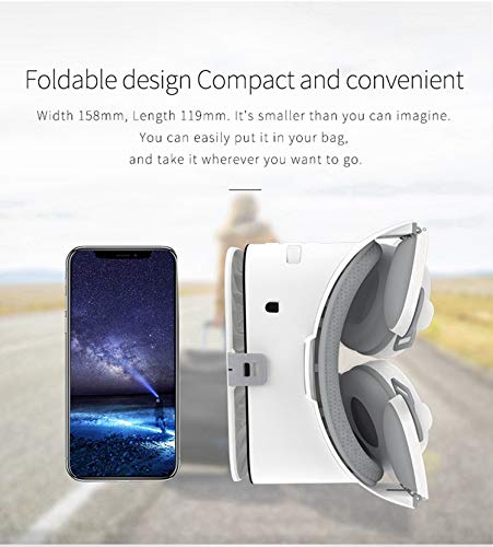 3D VR Virtual Reality Headset, VR Glasses Goggles w/ Bluetooth Headphone [Newest] for iPhone 12 11 Pro Max Mini X R S 8 7 Samsung Galaxy S10 S9 S8 S7 Edge Note/A 10 9 8 + etc 4.7-6.2" Cellphone, White