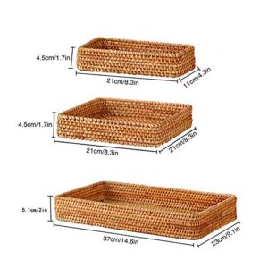 Hovico Handmade Rectangle Rattan Serving Tray for Bread Fruit, for Coffee Table Fruit Drinks Snack Bathroom Platter Kitchen Countertop Ottomans Style