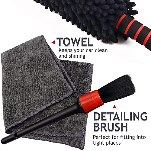 TAKAVU Microfiber Wheel & Rim Brush with 2 Replaceable Covers Multipurpose Auto & Car Detailing Tool, Bendable Soft Chenille Microfiber Wheel Detailer, Interior Duster (Microfiber)