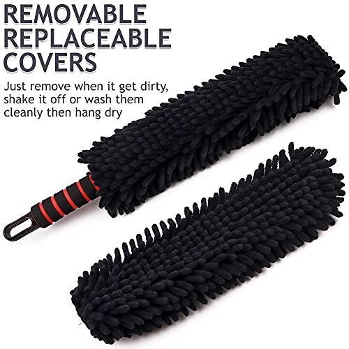 TAKAVU Microfiber Wheel & Rim Brush with 2 Replaceable Covers Multipurpose Auto & Car Detailing Tool, Bendable Soft Chenille Microfiber Wheel Detailer, Interior Duster (Microfiber)