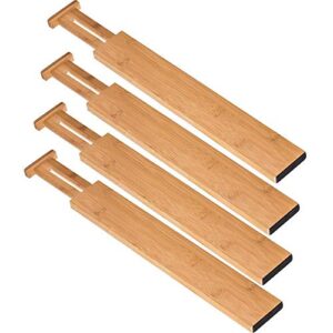 Bamboo Drawer Dividers Set of 4, Adjustable Drawer Organizers for Kitchen, Bedroom, Bathroom, Dresser & Office (13"-17")