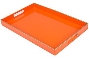 maoname orange serving tray with handles, modern decorative tray for coffee table, plastic rectangular tray for ottoman, bathroom, halloween decor, 15.75” x 10.2” x1.57