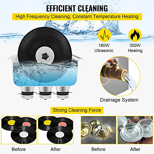 VEVOR Ultrasonic Vinyl Record Cleaner 6L 40kHz Vinyl Ultrasonic Cleaning Machine Knob Control Record Ultrasonic Cleaner 4 Records Vinyl Sonic Cleaner Stainless Steel Tank w/Mechanical Heater & Timer