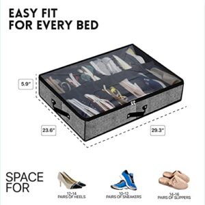 Luxeroots Design Under Bed Shoe Storage Organizer-set of 2 Fits Total 24 Pairs Shoe Organizer Under The Bed Containers Storage Solution With Clear Cover Reinforced Handles and Strong Zipper. UTBSO-0001, Black