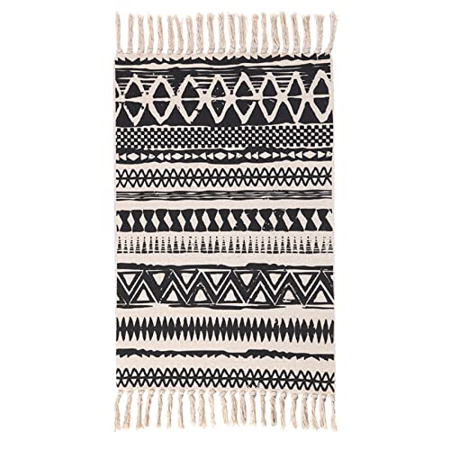 HLOVME Woven Cotton Boho Area Rug with Tassel 2' x 3' Washable Indoor/Outdoor Rugs for Living Room Bedroom Kitchen Hallways Floor