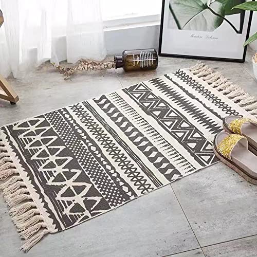 HLOVME Woven Cotton Boho Area Rug with Tassel 2' x 3' Washable Indoor/Outdoor Rugs for Living Room Bedroom Kitchen Hallways Floor