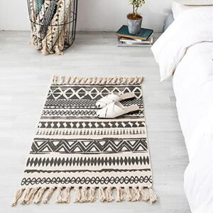 HLOVME Woven Cotton Boho Area Rug with Tassel 2' x 3' Washable Indoor/Outdoor Rugs for Living Room Bedroom Kitchen Hallways Floor