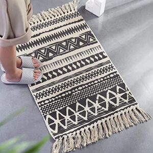 HLOVME Woven Cotton Boho Area Rug with Tassel 2' x 3' Washable Indoor/Outdoor Rugs for Living Room Bedroom Kitchen Hallways Floor