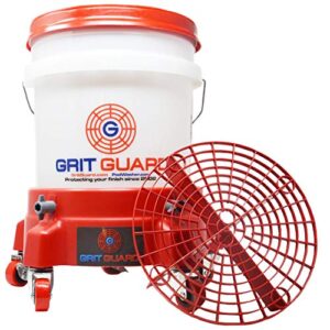 grit guard 5 gallon washing system with dolly, including grit guard, 5 gallon bucket, bucket dolly, and gamma seal lid (red)