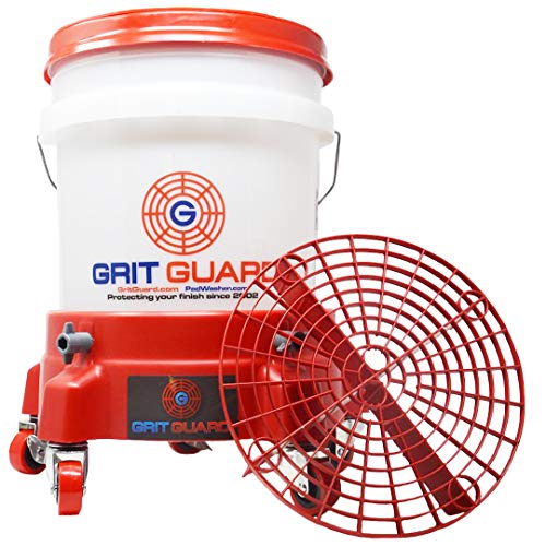 Grit Guard 5 Gallon Washing System with Dolly, Including Grit Guard, 5 Gallon Bucket, Bucket Dolly, and Gamma Seal Lid (Red)