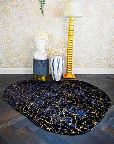 maia] Abstract Gold Gilded Billabong Area Rug Washable for Entryway, Bedroom, Living Room, Bathroom (Black, Billabong)