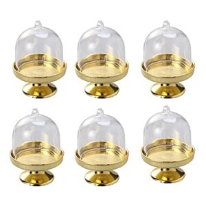 6 pcs plastic mini cake stand plate with dome cake stand candy box bulk for wedding birthday party ï¼ˆgold edge ï¼‰