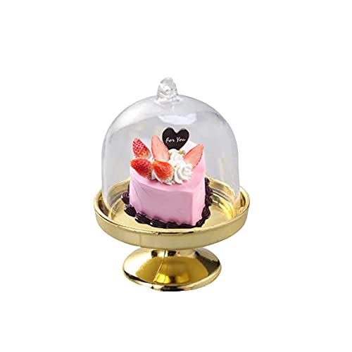 6 Pcs Plastic Mini Cake Stand Plate with Dome Cake Stand Candy Box Bulk for Wedding Birthday Party ï¼ˆGold Edge ï¼‰