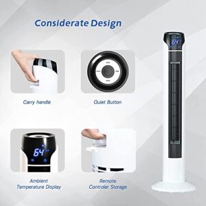 MEPTY Tower Fan with Remote, 36'' Oscillating Bladeless Fan, Quiet Cooling Fan with 15H Timer,3 Speeds,3 Modes,Standing Floor Fan, Tower Fan for Bedroom Office Living Room