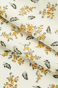 cottonvill linen blend print fabric (3yard, 02 - gold mimosa ivory)