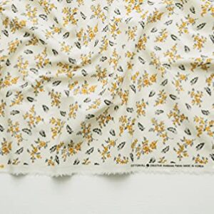 COTTONVILL Linen Blend Print Fabric (3yard, 02 - Gold Mimosa Ivory)