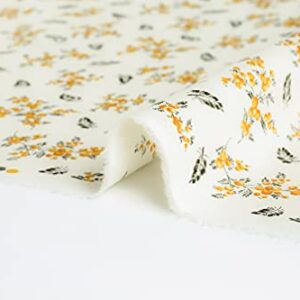 COTTONVILL Linen Blend Print Fabric (3yard, 02 - Gold Mimosa Ivory)