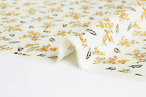COTTONVILL Linen Blend Print Fabric (3yard, 02 - Gold Mimosa Ivory)