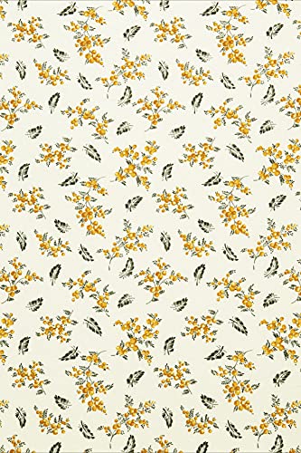 COTTONVILL Linen Blend Print Fabric (3yard, 02 - Gold Mimosa Ivory)