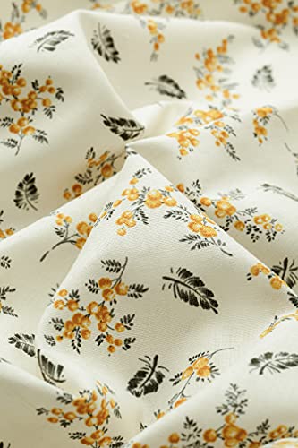 COTTONVILL Linen Blend Print Fabric (3yard, 02 - Gold Mimosa Ivory)