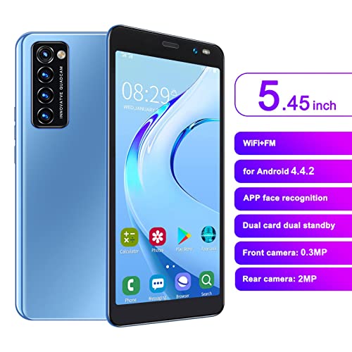 Hilitand 5.45 inch Smartphone, HD Full Screen Unlocked Cell Phones, for Android 4.4.2 Face Fingerprint Smart Phone, 512MB/4GB, HD Camera Mobil Phone, 1500mAh Battery, 128GB Extension (Blue)