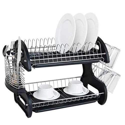 Dish Drying Rack Utensil Holder with Bowls & Dishes & Chopsticks & Spoons Collection Shelf and Dish Drainer for Kitchen Counter 2 Tier