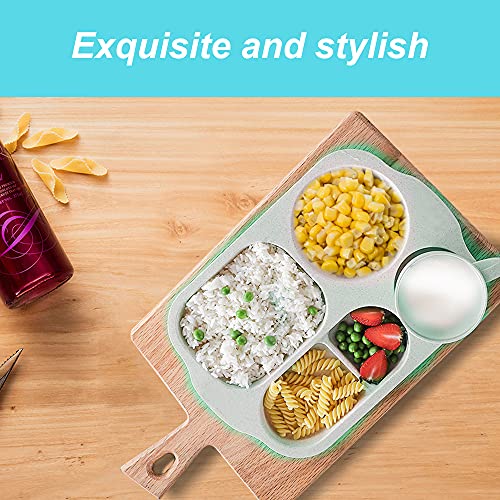 AA 2 PCS Wheat Straw Divided Plates, Fast Food Trays Cafeteria Trays with Compartments Home Restaurant School Lunch Trays for Kids (Green)