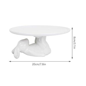 Eaezerav Cake Stand Bunny Candy Dish, White Ceramic Cupcake Plates for Cake, Snacks Cookies, Easter Bunny Decor Gift, Round Dessert Tray for Holiday Birthday Party Home Decorations (Large, 9.8Inch)