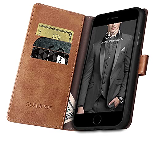 SUANPOT for iPhone 7 Plus/8 Plus 5.5"(NON iPhone 7/8 4.7") with RFID Blocking Leather Wallet case Credit Card Holder,Flip Book Phone case Shockproof Cover Women Men for Apple 7 Plus/8 Plus case