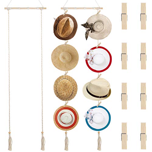 Western Bedroom Decor Wooden Hat Organizer Boho Hat Rack Display Decor Wood Hat Hanger Bohemian Hat Holder Wall Hat Storage Hanger Wooden Display Rack for Women Hats Wide Brim (1 Set)