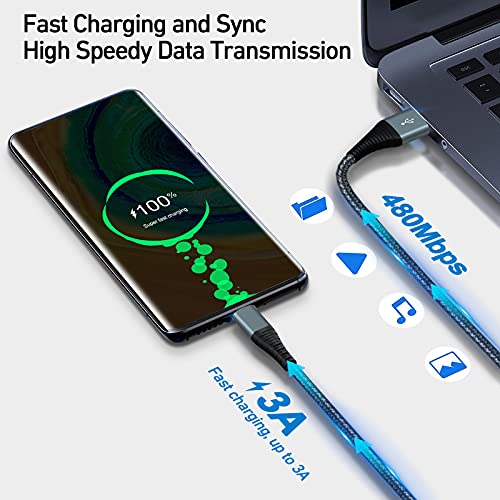 White Cat USB Type C Cable 6ft, 3 Pack 3A USB A to USB C Charging Cable Nylon Braided Fast Charging USB C Cord Compatible with Samsung Galaxy S21 S20 S10 Plus Note 10 9 8 LG Google Pixel Moto