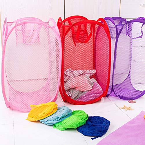 Amosfun Collapsible Laundry Baskets Hamper mesh Basket Large- up hampers Foldable popup- Foldable Easy Open Mesh Laundry Clothes- Hamper Basket for College Dorm (Black)