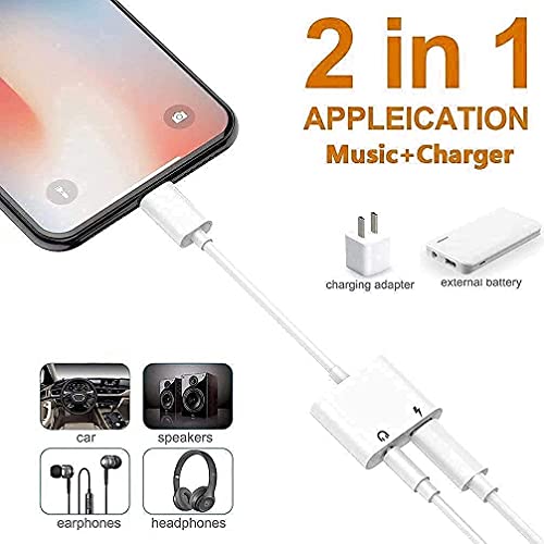Apple MFi Certified Lightning to 3.5mm Headphones Dongle Jack Adapter for iPhone,2 in 1 Charger and Aux Audio Splitter Adapter Compatible with iPhone 8 11 12 X XR XS Support All iOS System
