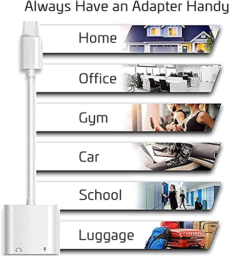 Apple MFi Certified Lightning to 3.5mm Headphones Dongle Jack Adapter for iPhone,2 in 1 Charger and Aux Audio Splitter Adapter Compatible with iPhone 8 11 12 X XR XS Support All iOS System