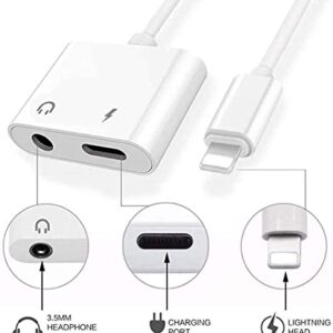 Apple MFi Certified Lightning to 3.5mm Headphones Dongle Jack Adapter for iPhone,2 in 1 Charger and Aux Audio Splitter Adapter Compatible with iPhone 8 11 12 X XR XS Support All iOS System