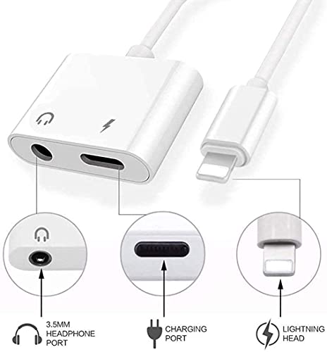 Apple MFi Certified Lightning to 3.5mm Headphones Dongle Jack Adapter for iPhone,2 in 1 Charger and Aux Audio Splitter Adapter Compatible with iPhone 8 11 12 X XR XS Support All iOS System