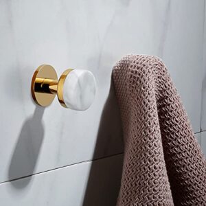 ZAHCHIS Golden Brass Hook Natural Marble Porch The Bathroom Towel Hook Adhesive Wall Hook Golden Hooks for Hanging Contracted (Free of Punch)