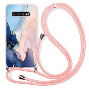 pnakqil compatible with samsung galaxy s10 plus case 6.4 inch, crossbody adjustable necklace lanyard with fashion pattern design soft pink tpu shockproof protective case for samsung s10 plus, marble