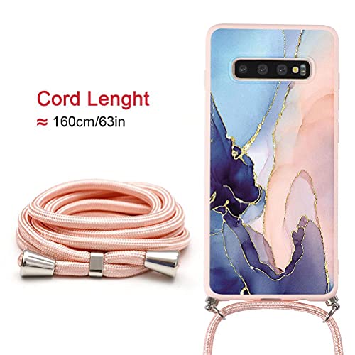 Pnakqil Compatible with Samsung Galaxy S10 Plus Case 6.4 inch, Crossbody Adjustable Necklace Lanyard with Fashion Pattern Design Soft Pink TPU Shockproof Protective Case for Samsung S10 Plus, Marble