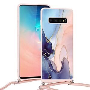 Pnakqil Compatible with Samsung Galaxy S10 Plus Case 6.4 inch, Crossbody Adjustable Necklace Lanyard with Fashion Pattern Design Soft Pink TPU Shockproof Protective Case for Samsung S10 Plus, Marble