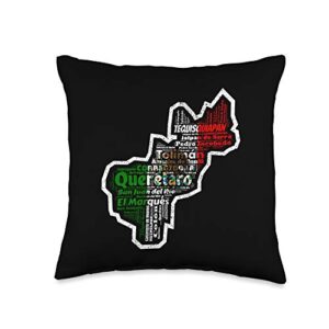 mapa de queretaro mexico ciudades queretaro mexico mapa bandera mexicana y municipios throw pillow, 16x16, multicolor