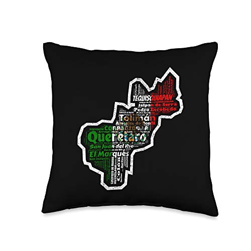 Mapa De Queretaro Mexico Ciudades Queretaro Mexico Mapa Bandera Mexicana Y Municipios Throw Pillow, 16x16, Multicolor