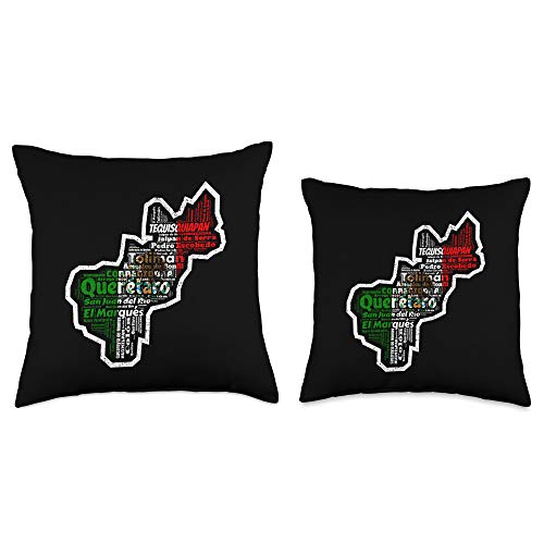 Mapa De Queretaro Mexico Ciudades Queretaro Mexico Mapa Bandera Mexicana Y Municipios Throw Pillow, 16x16, Multicolor