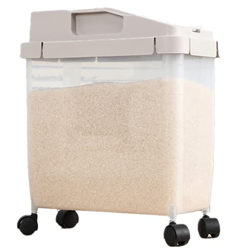 NLGG Large Airtight 20Lb Rice Container, Food Storage Cereal Container, 12Lb Pet Dog Food Container with Wheels + Measuring Cup, Flour Grain Container for Household, Coffee, 2 Piece Set, 5439310R152