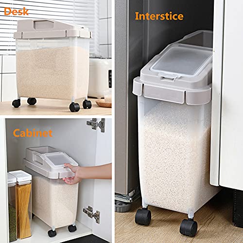 NLGG Large Airtight 20Lb Rice Container, Food Storage Cereal Container, 12Lb Pet Dog Food Container with Wheels + Measuring Cup, Flour Grain Container for Household, Coffee, 2 Piece Set, 5439310R152